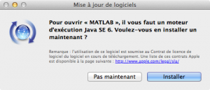 Pour ouvrir MATLAB, il vous faut un moteur d'execution Java SE 6
