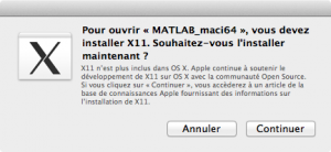 Pour ouvrir MATLAB_maci64, vous devez installer X11.