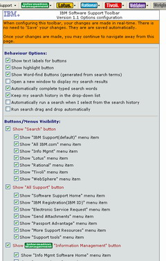 IBM Support Toolbar customization