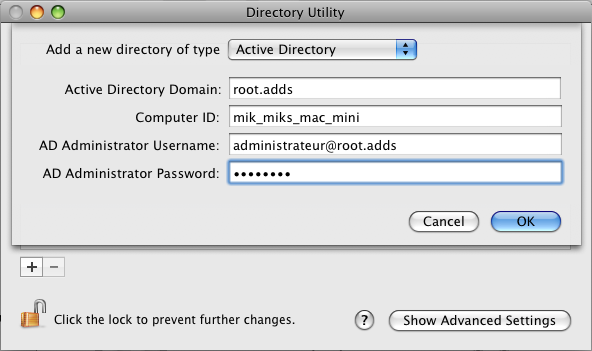 Configuration d'Active Directory dans Mac OS X