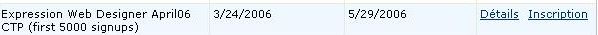 CTP d'Avril de Expression Web Designer ?